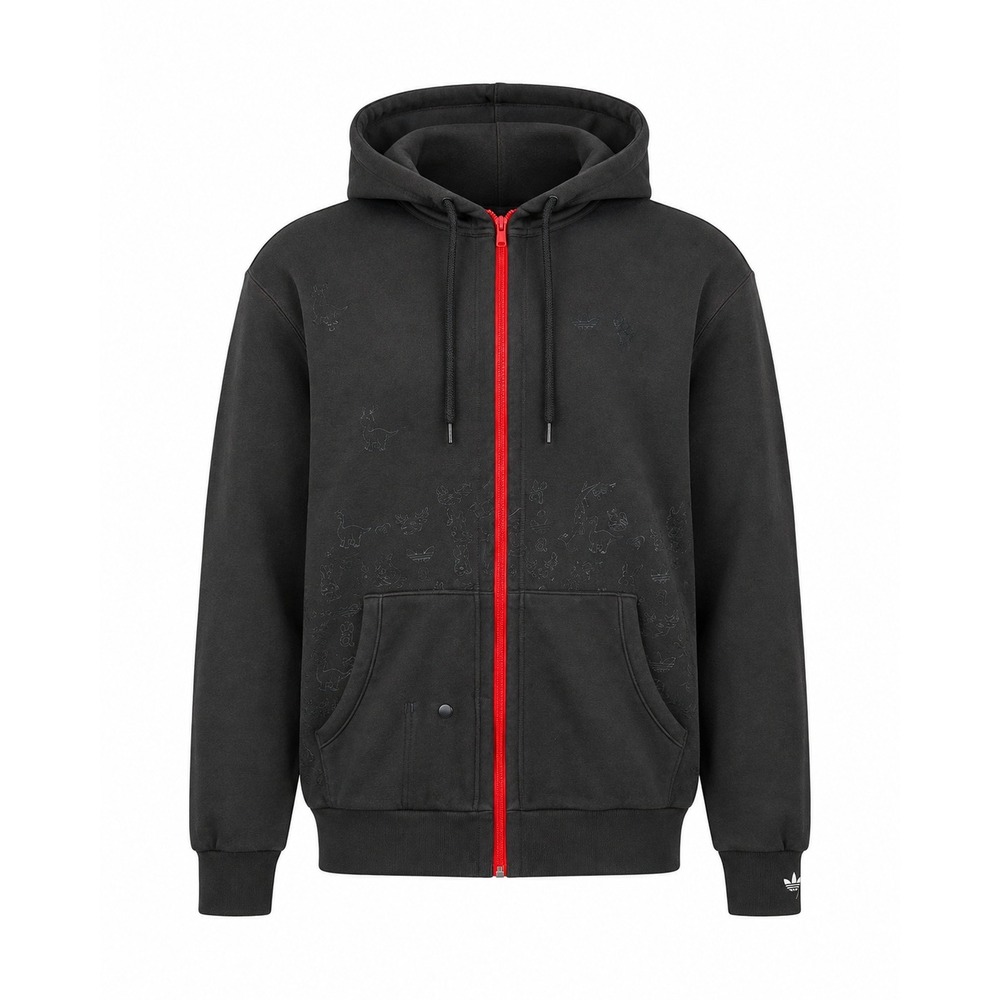 Adidas Mens Black Full Zip Hoodie 2008 Custom Hand Crafted Doodle Art Size L